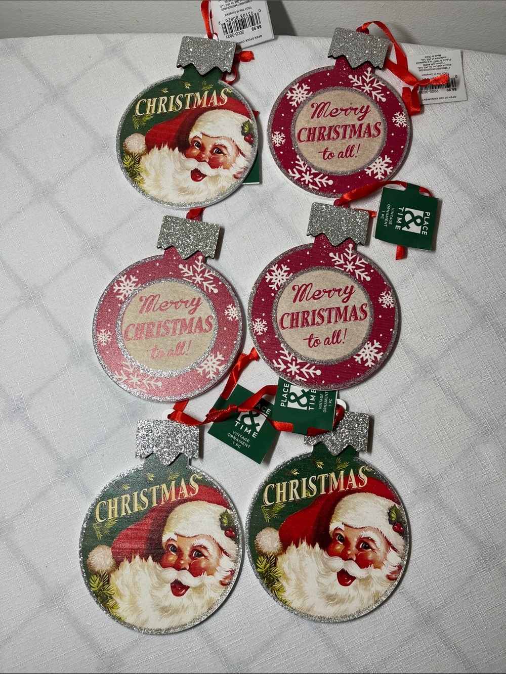 PLACE & TIME Retro Vintage Ornament Set set of six
New